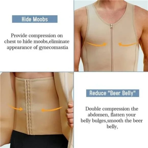 MEN Compression Shirt for Body Slimming Beige - Picture 2 of 7